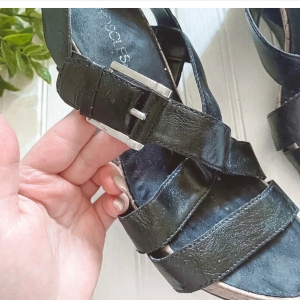 🍉 Sz 8.5 Aerosoles Wedge Cork Sandal Strappy Black